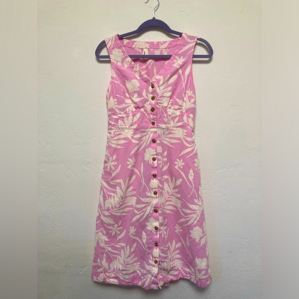 Pact Lilac Tropical Palm Canopy Dress Soft Linen Blend Summer Dress Sz S